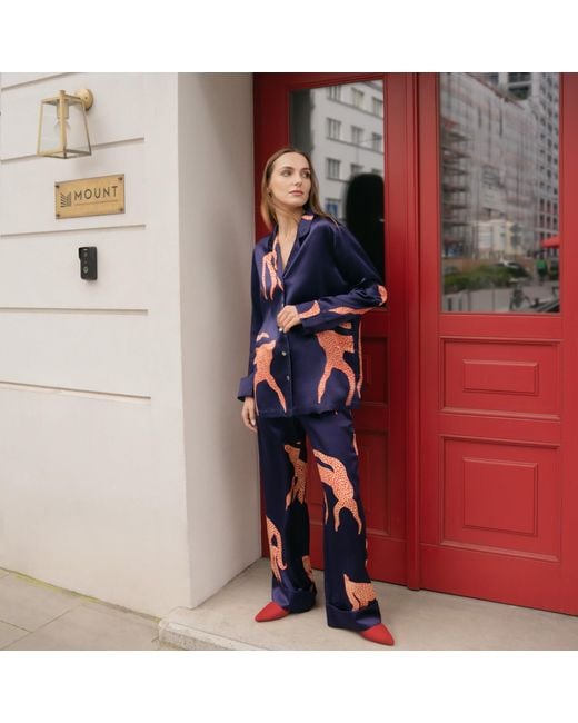 Pola Brand Blue Long-Sleeve Silk Pyjama Shirt