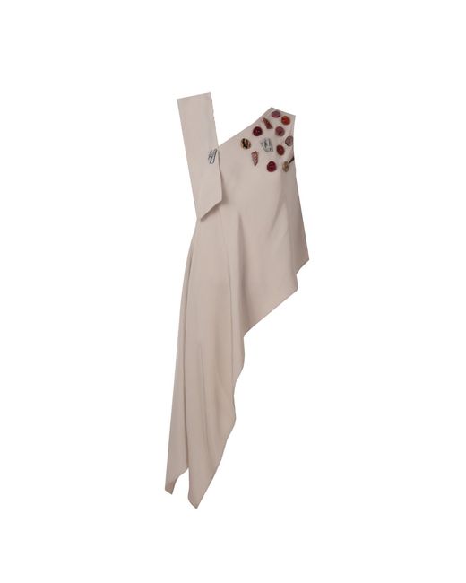 Mirimalist Natural Sand One Shoulder Top Ecru