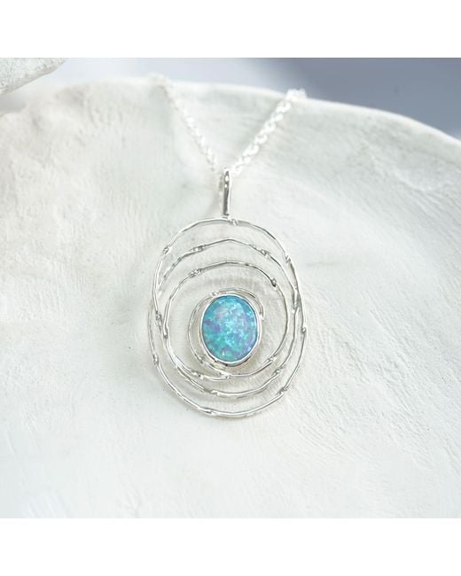 Isla Silver Metallic Oval Spiral Opal Pendant