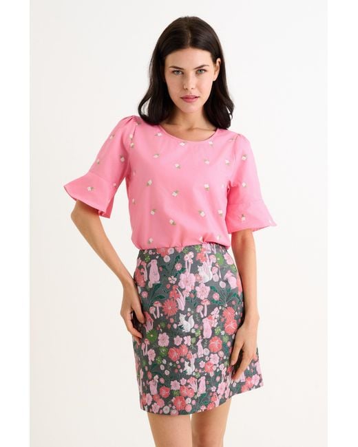 Louche Red Aubin Fairytale Jacquard Mini Skirt