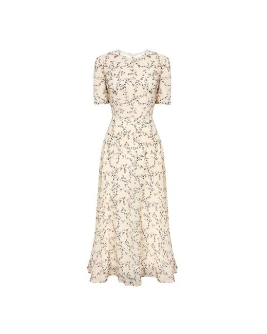 POST MERIDIEM Natural Light- Short Sleeve Floral Midi Dress