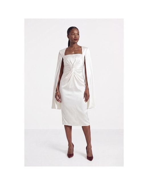 The Gt Atelier White Satin Drape Midi Dress