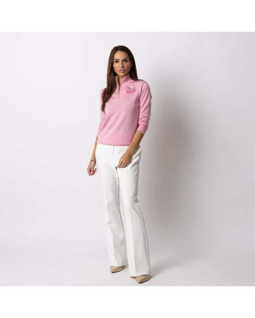 Laines London Laines Couture Quarter Zip Jumper With Embellished Pink Peony