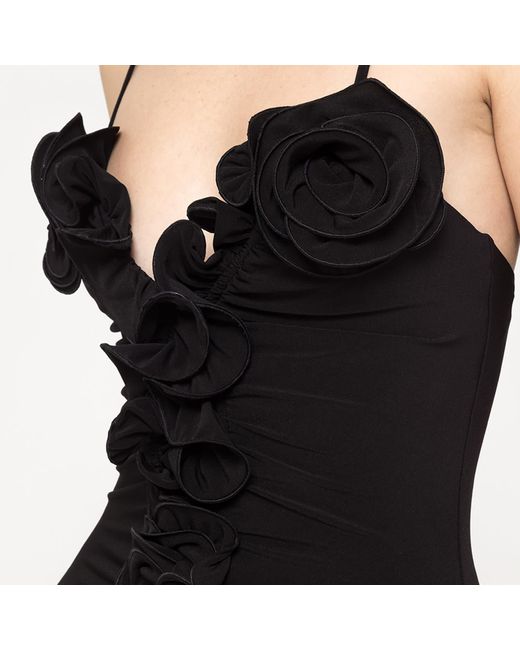 Nissa Black Floral-Applique Jersey Midi Dress
