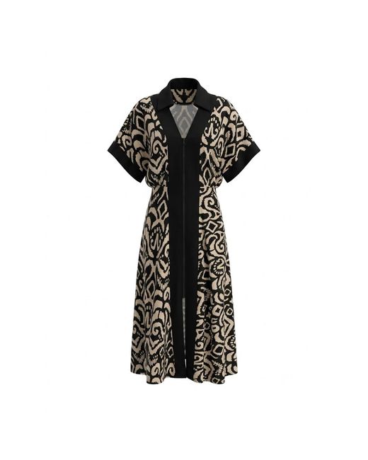 Larisa Dragna Black Neutrals Agatta Linen Dress With Contrast Insert