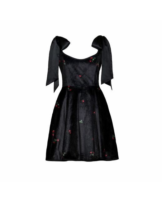 RainSisters Black Velvet Dress With Tie Straps: Berry Swing