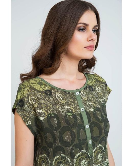 Conquista Green Button Detail Print Dress