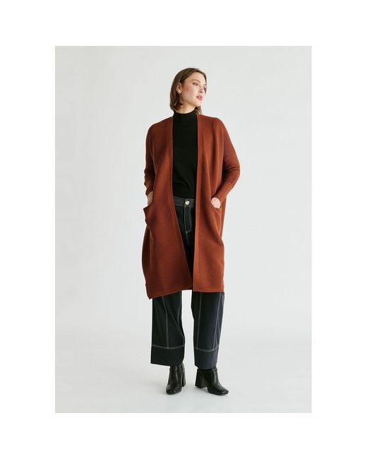 Paisie Brown Long Ribbed Cardigan
