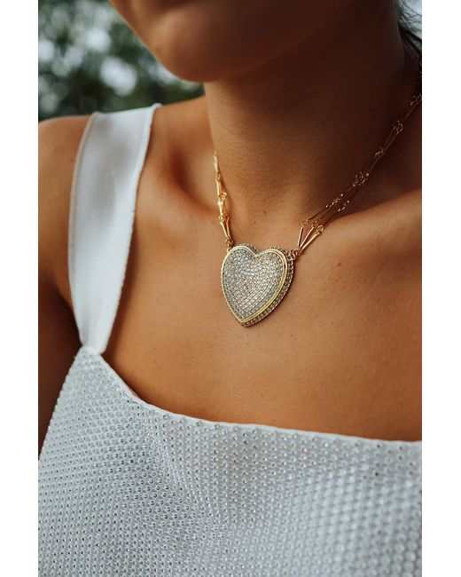Adriana Pappas Designs Metallic Chained Pave Heart Necklace