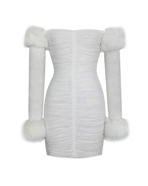 Miss Circle New York Gray Lani Lace Off-Shoulder Ruched Mini Dress