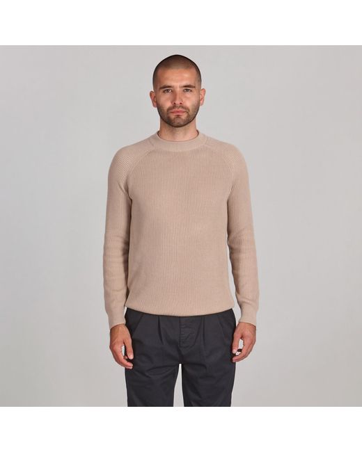 Paul James Knitwear Brown Neutrals Lightweight Cotton Brett Ribbed Crew Neck Jumper for men