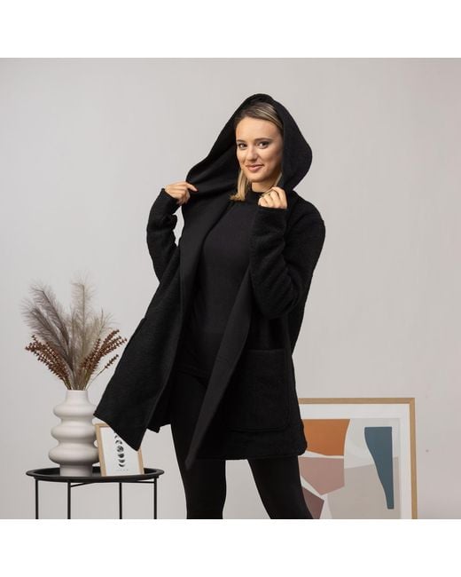 Nikka Place Black Wool Hooded Cardigan Jacket With Pockets