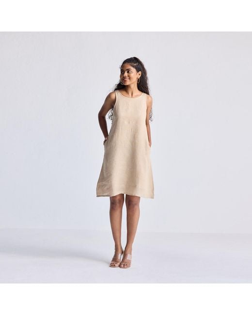 REISTOR Natural Neutrals Hemp Short Dress With Back Embroidered Lace Detail