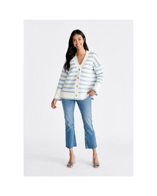 Paisie Blue Striped Ribbed Cardigan