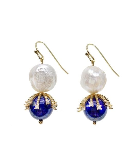 Farra Blue Freshwater Pearl With Aventurine Dangle Earrings