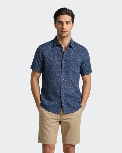 Vustra Blue Floral Short-Sleeve Button-Down Shirt for men