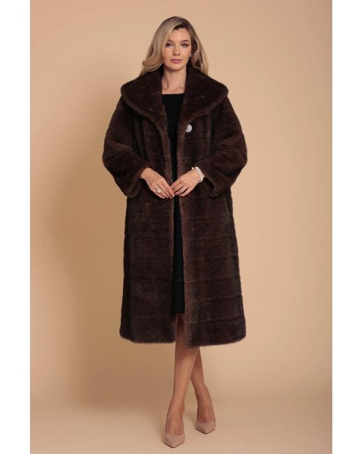 Santinni Brown Hollywood Full-Length Faux Fur Coat