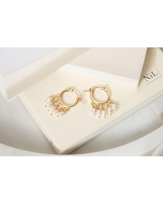 Katy Faye Metallic Agathe Pearl Huggie Hoop Earrings
