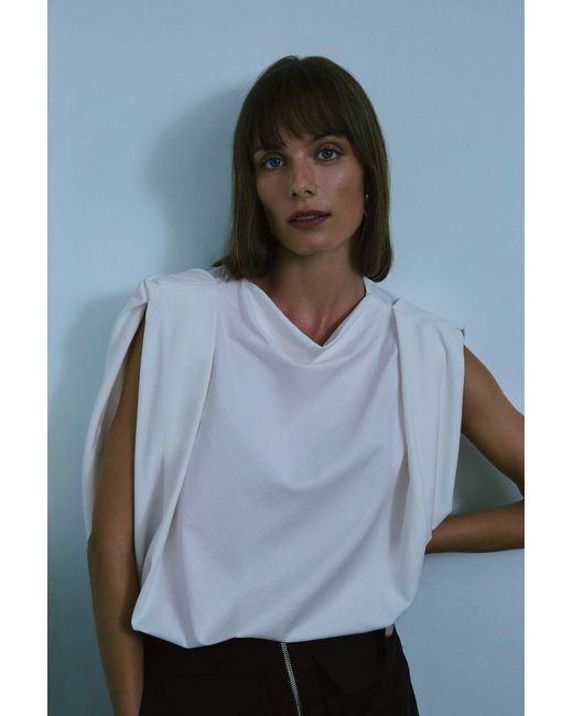 Lendrop Studios White Camillia Draped Organic Cotton T-Shirt