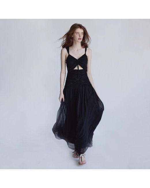 Belsize25 Black Silent Mode Series – Silk Resort Dress With Hand-Woven Rope Straps