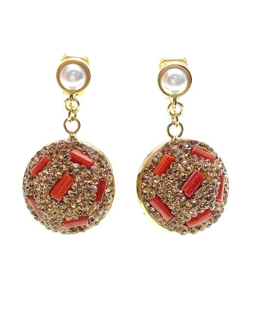 Farra Rhinestones Bordered Corals Clip Earrings