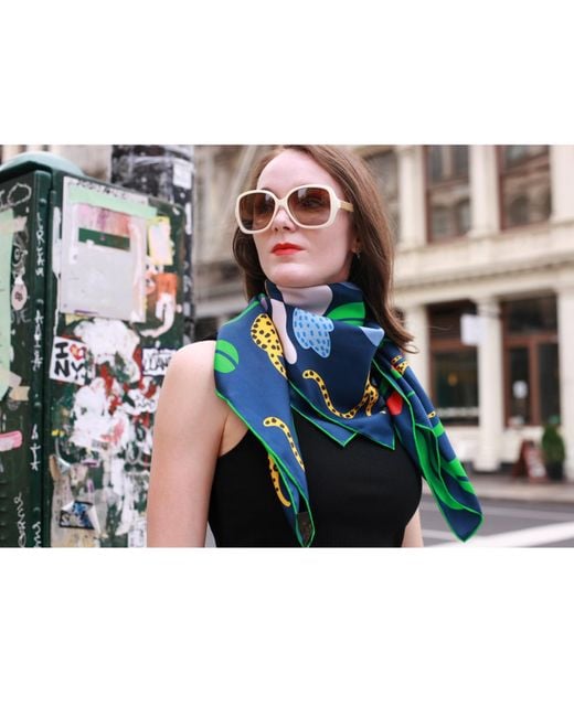 Jessie Zhao New York Green Double Sided Silk Scarf Of Jungle Night