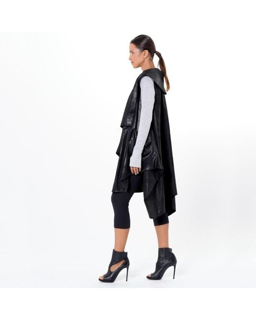Metamorph Black Neutrals Asymmetric Faux Suede Vest