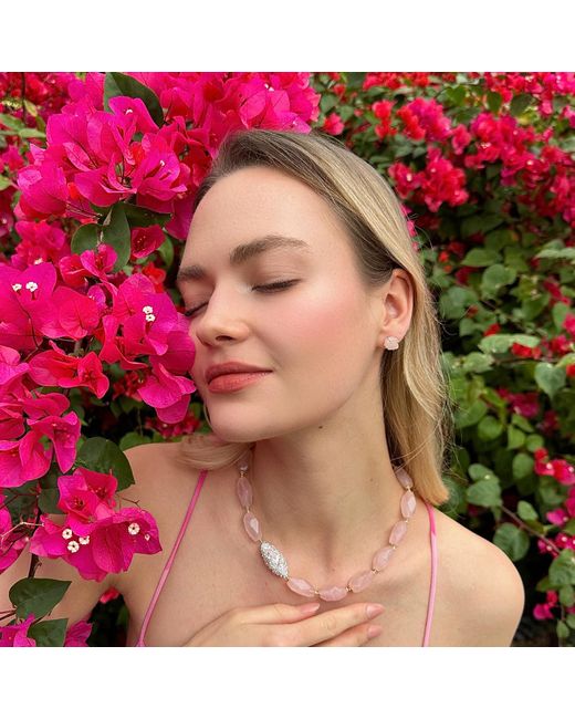 Farra Pink Minimalist Rose Quartz Stud Earrings