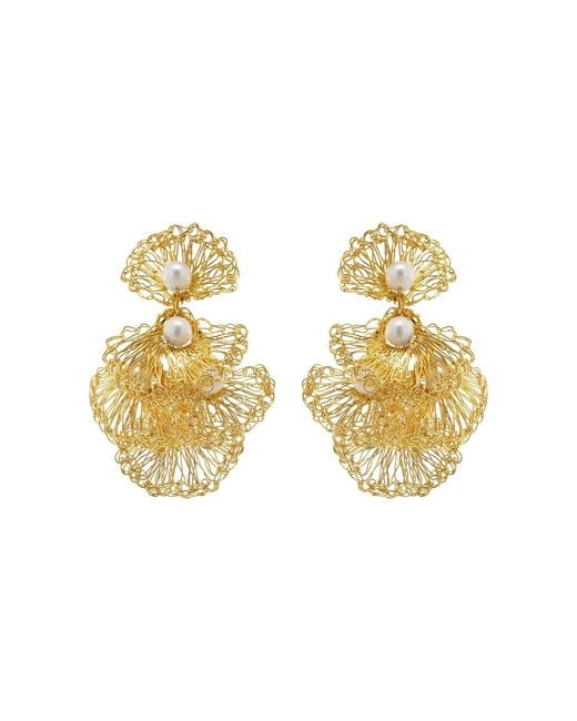 Lavish by Tricia Milaneze Metallic Neutrals Pearl & Shells Mini Handmade Crochet Earrings
