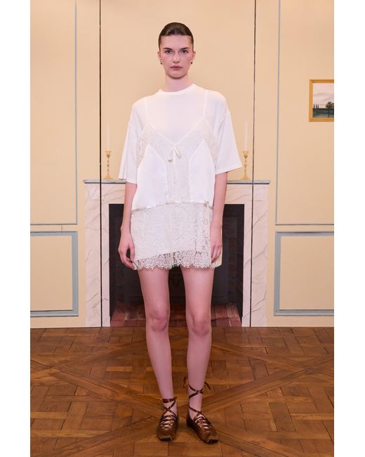 Pcfg White Daydreamers Mini T-Shirt Dress With Lace And Satin Details