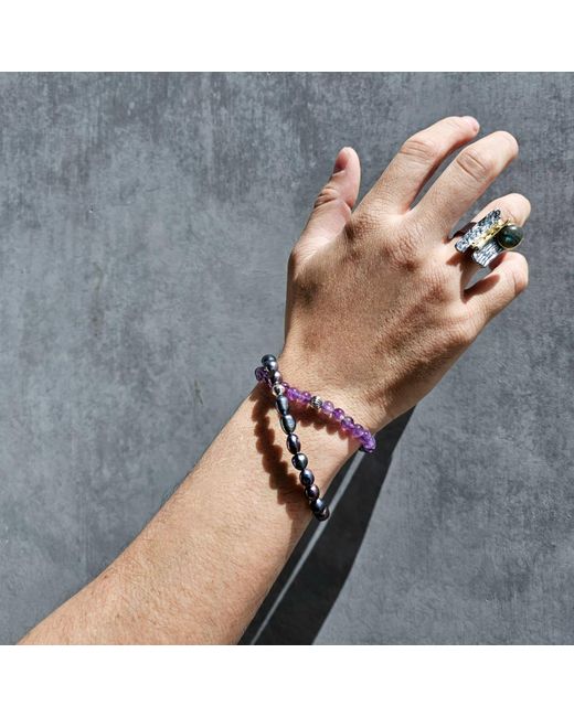 Farra Blue Deep Irregular Freshwater Pearls Bracelet for men