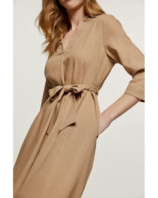 Conquista Natural Neutrals Linen Style Midi Dress With Belt