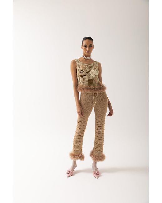 Andreeva Natural Handmade Crochet Top With Embroidery