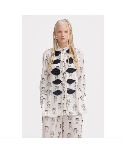 Julia Allert Gray Neutrals Art Print Longline Blouse & Wide-Leg Co-Ord Set – Ivory
