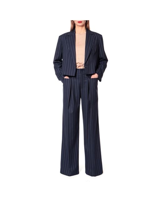 AGGI by HALEWSKI Blue Stacey Mood Tennis Stripe Wide Trousers