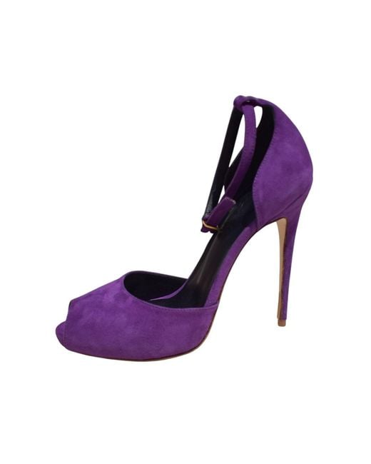 Aethra Shoes Purple Arit Suede Peep Toe Ankle Strap Stiletto Heel Sandals