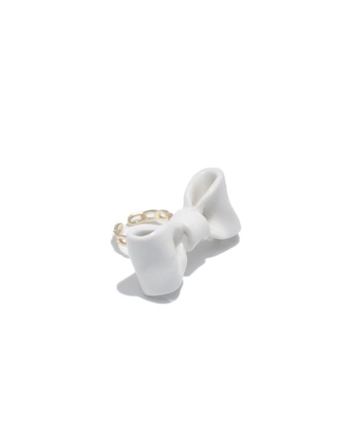 H2 Studio White Bowtie Maniac Large Ceramic Bowtie Plated Brass Ring