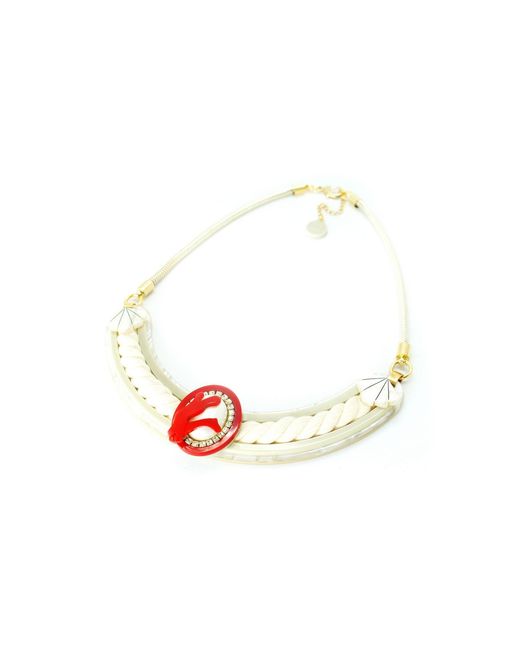 Gissa Bicalho Metallic Handmade Necklace Cord Coral And Pearl