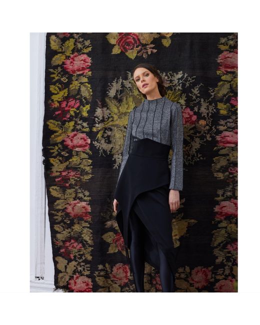 Julia Allert Gray High-Neck Top With Seams Soft Knit