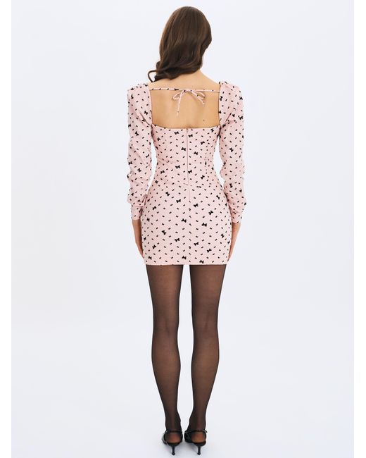 Miss Circle New York Pink Perla Baby Ruched Bust Velvet-Embossed Bow Mini Dress