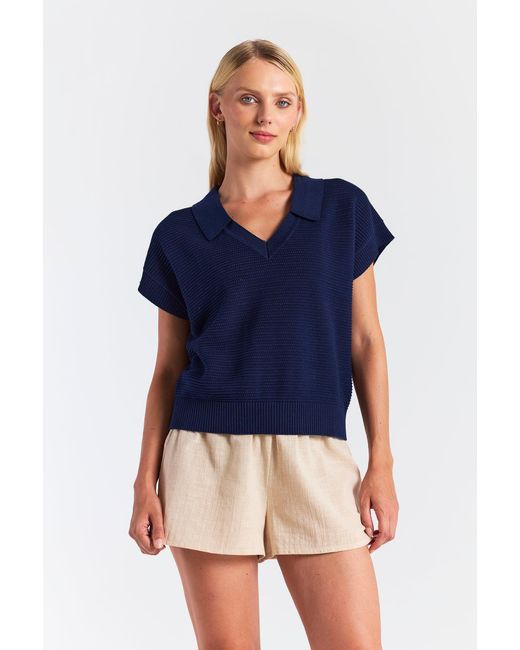 Brodie Cashmere Blue Rippled V Neck Vest