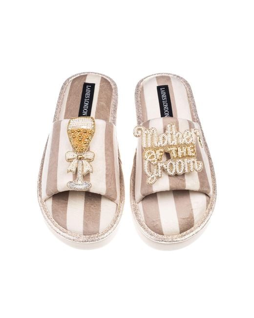 Laines London Multicolor Neutrals Flatform Stripe Open Toe Slippers With Mother Of The Groom Brooches