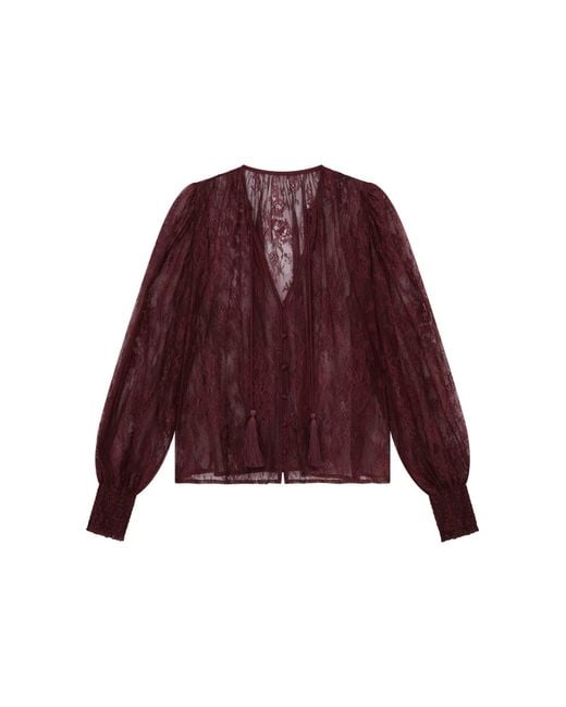 Little Lies Red Rhiannon Burgundy Lace Smock Top