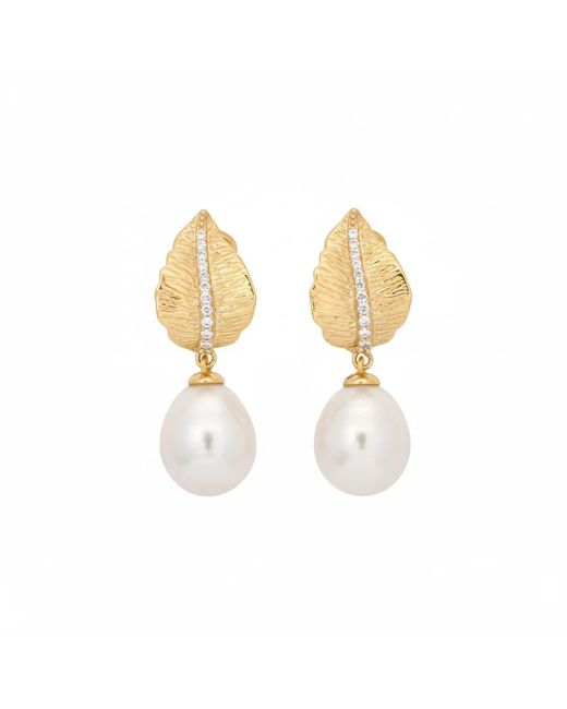 Angel Barocco Metallic Diamond Leaves Baroque Pearl Earrings