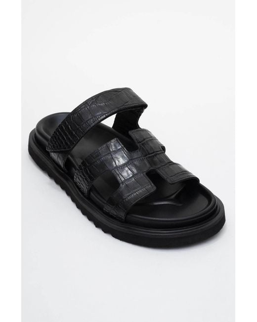 Forever & Always Shoes Black Loana Leather Slide Sandal