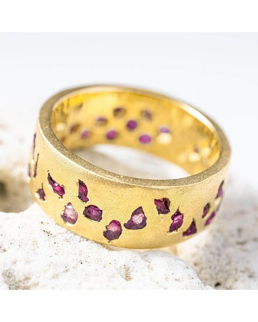 German Kabirski Metallic Pyra Plated Band Ring With Raw Ruby