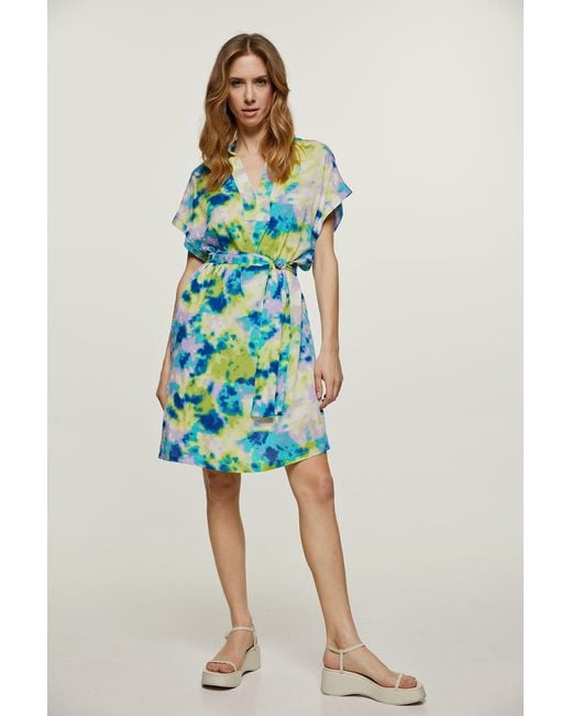 Conquista Blue Abstract Print Dress With Slits