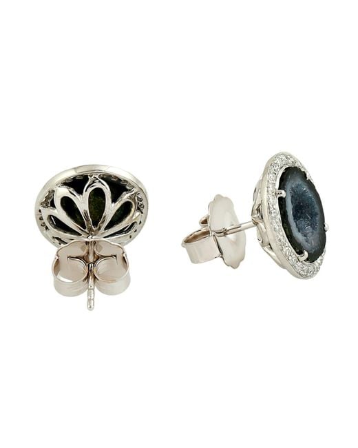 Artisan Black Geode & Diamond Halo Stud Earrings