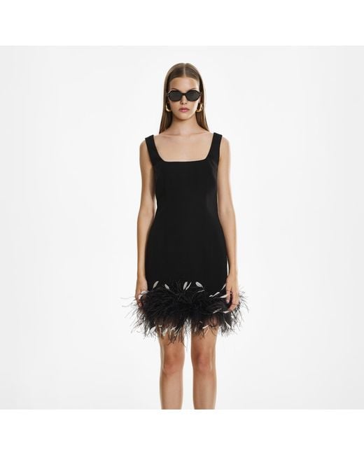 Lita Couture Black Crepe Feather Mini Dress