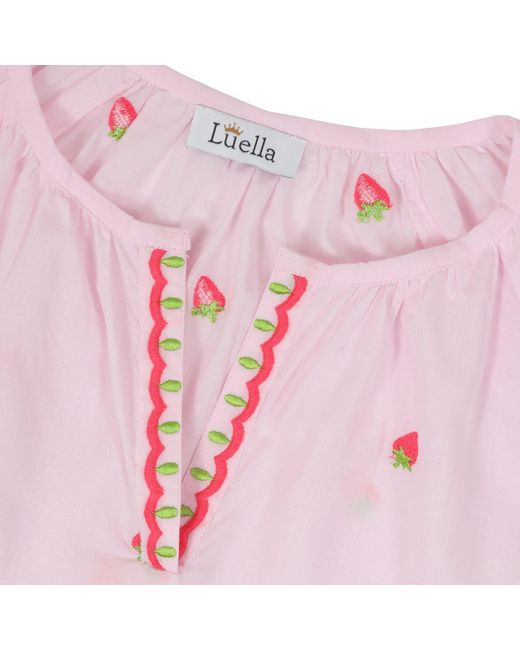 Luella Fashion Pink Florento Cotton Top Embroidered Strawberries